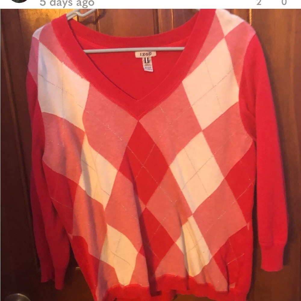 Pink and white v-neck sweater
